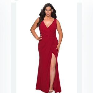 La Femme High Low Red Dress with side opening. Be the Lady In Red & Have Fun